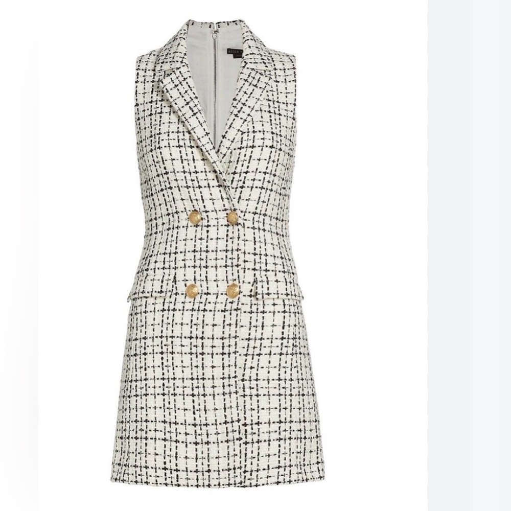 Alice + Olivia Black and White Tweed Mini Dress